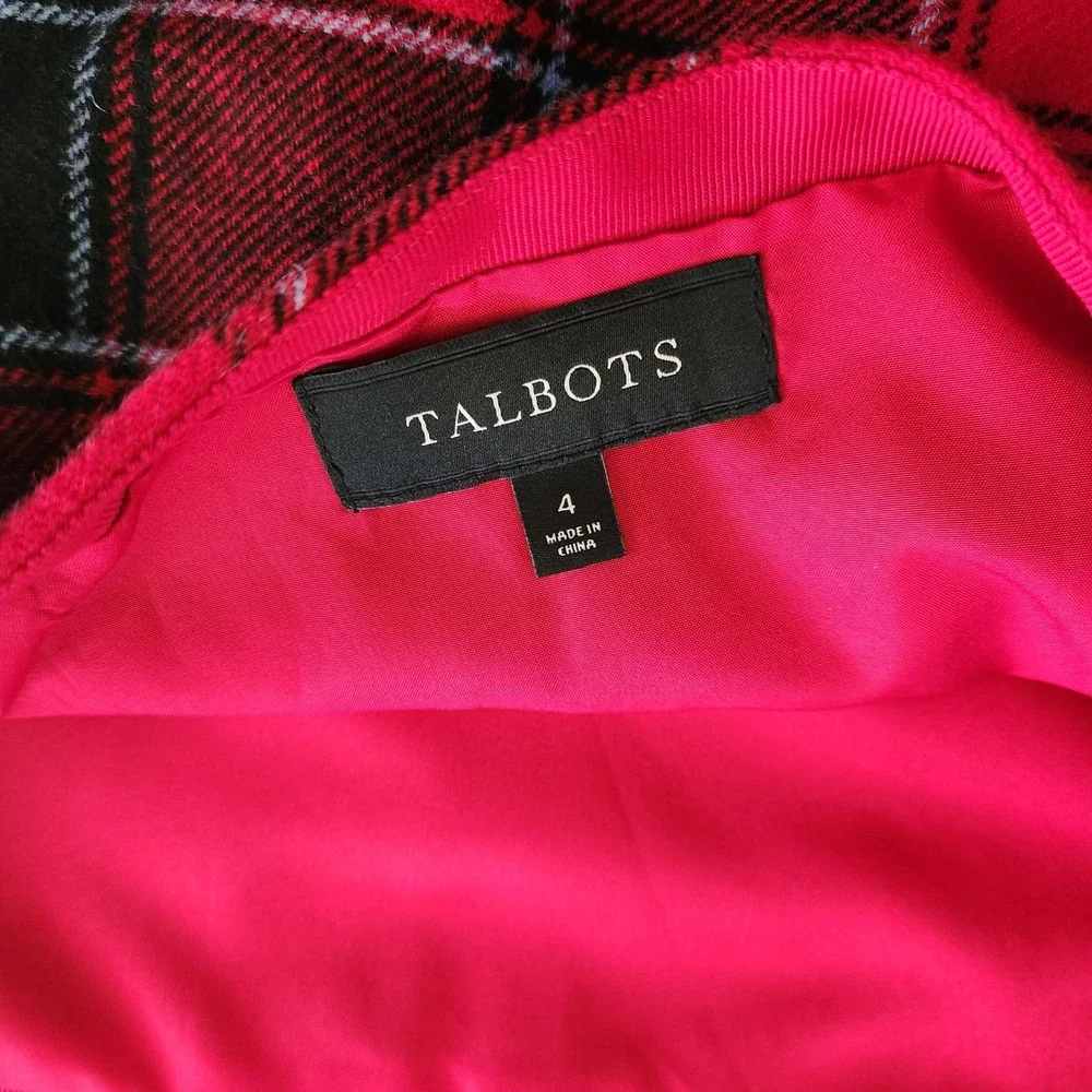 Talbots Red Black Buffalo Plaid Wool Blend Wrap Mini Skirt Size 4 Tartan A-Line